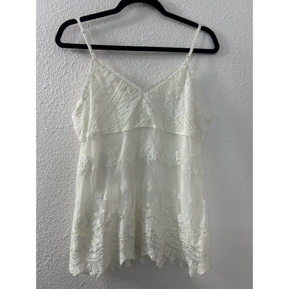Skies Are Blue White Lace Floral Tank Top Size S Coquette Boho Frilly Whimsy - Picture 8 of 12